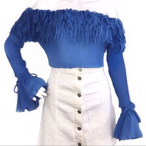 Sky Blue Vintage Fringed Blouse